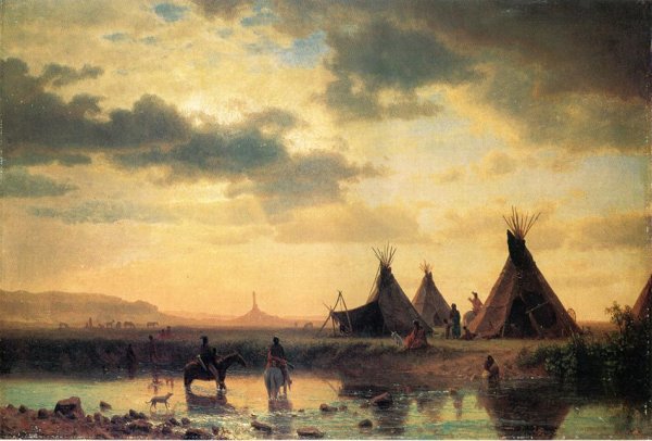 View of Chimney Rock, Ogalillalh Sioux Village in Foreground